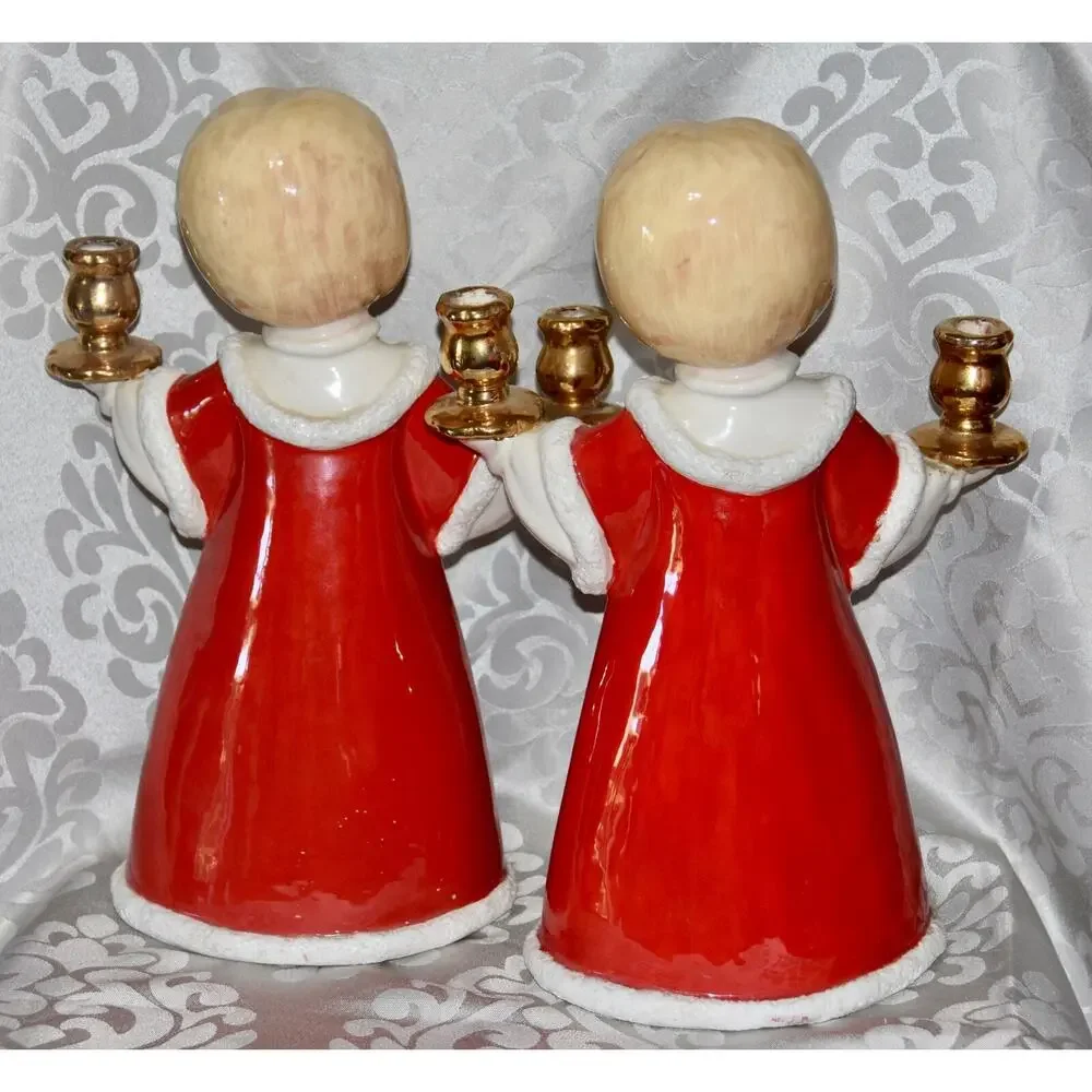 HOLT-HOWARD Christmas Holiday Ceramic Choir Girls Hand Painted Candle Holders